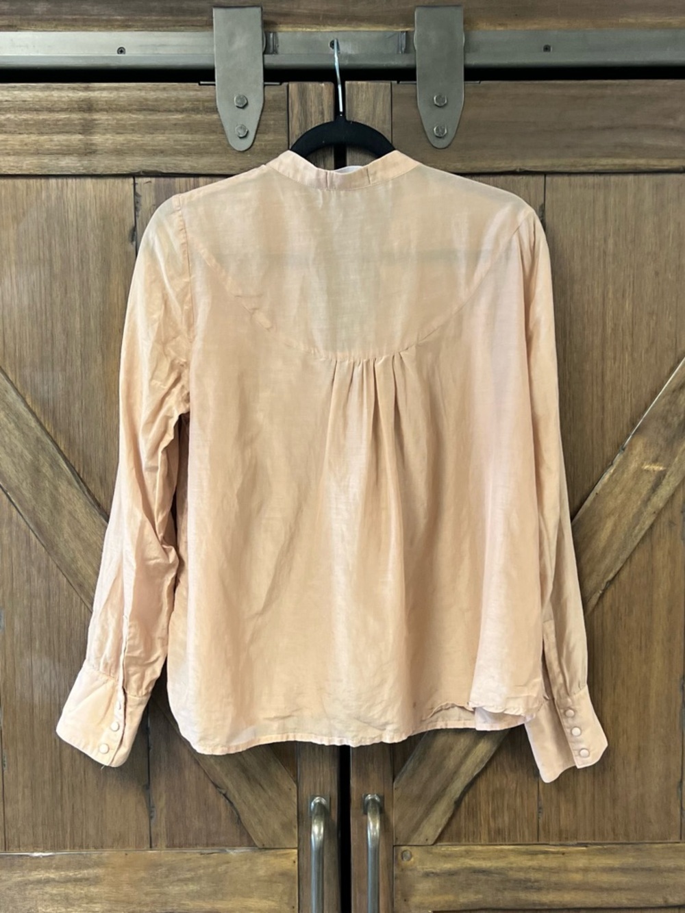 Farrow Romantic Button Up Feminine Silk Cotton Flowy Blouse Soft Blush Size L - Picture 2 of 5